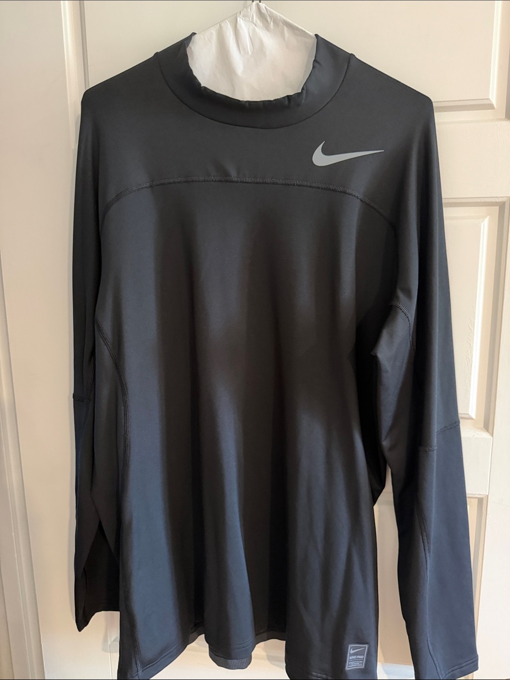 Nike Pro HyperWarm Black Long Sleeve Athletic Top with Silver Swoosh